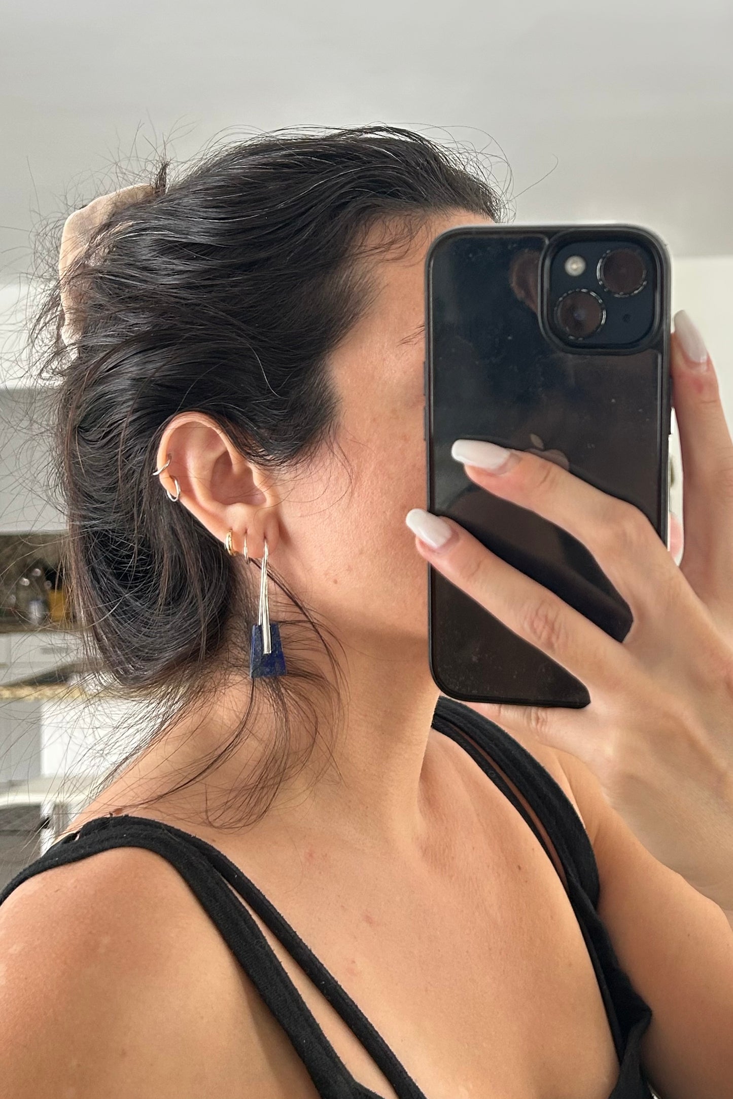 Vintage Lapis and Sterling Silver Drop Earring