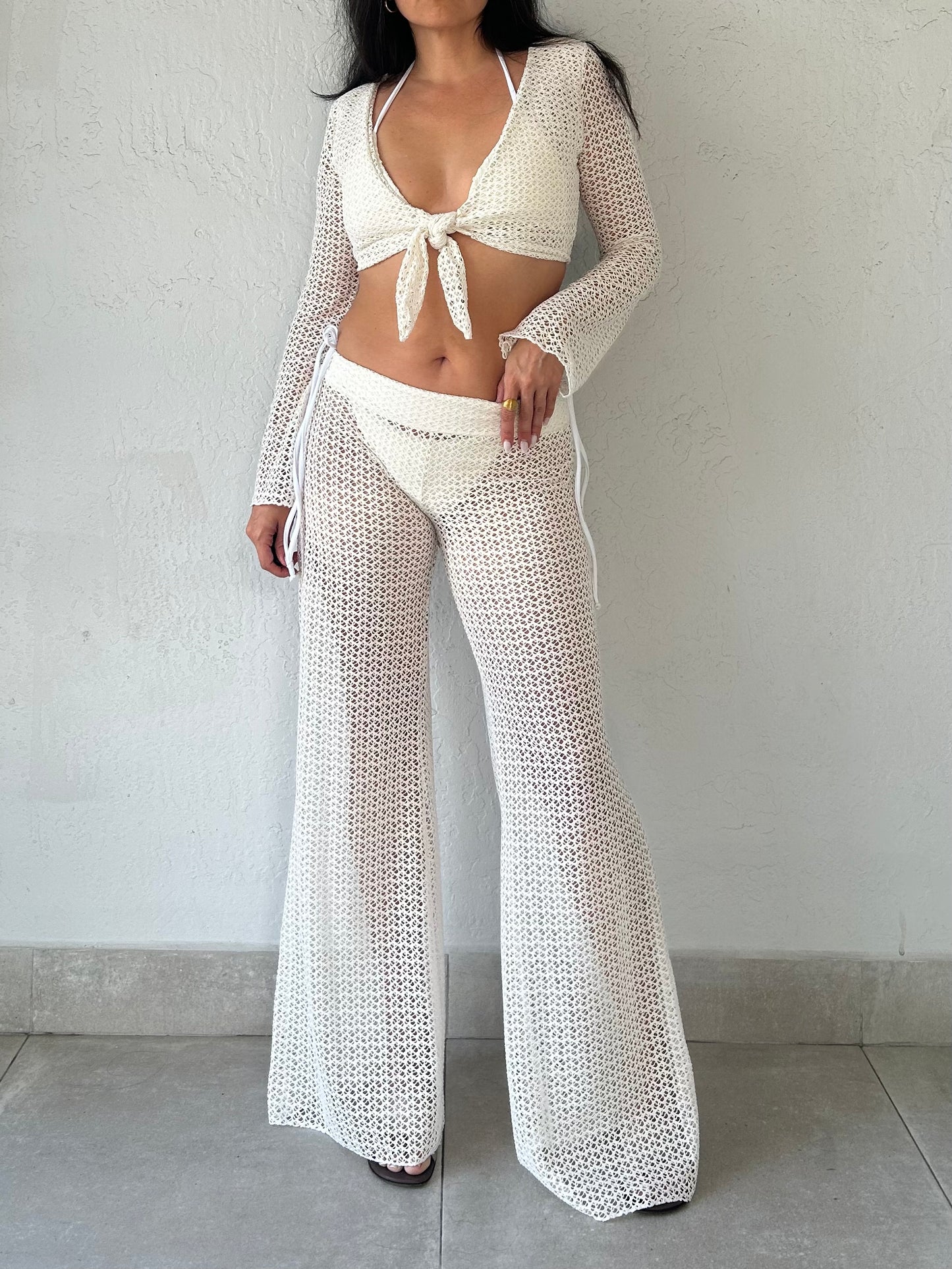 NEWPORT LONG SLEEVE CROP TOP -WHITE