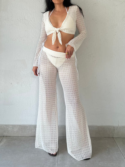 NEWPORT LONG SLEEVE CROP TOP -WHITE