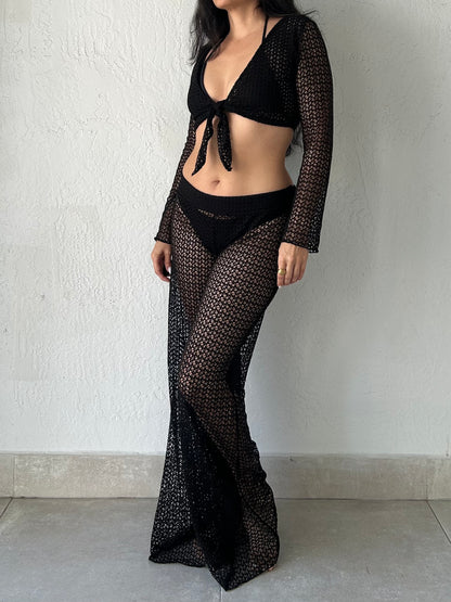 NEWPORT LONG SLEEVE CROP TOP -BLACK