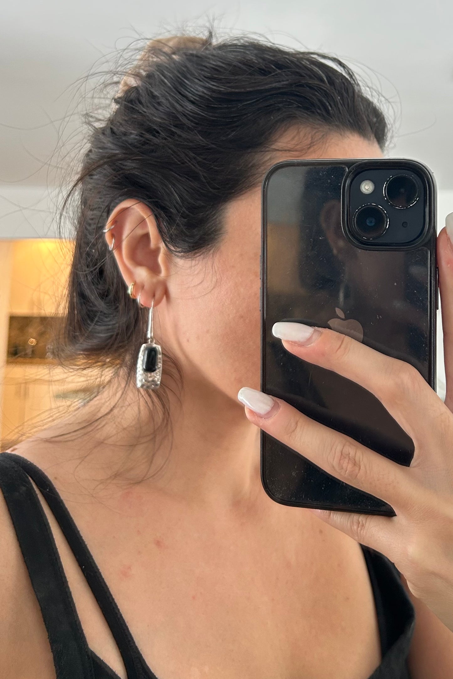 Vintage Onyx and Sterling Silver Earring