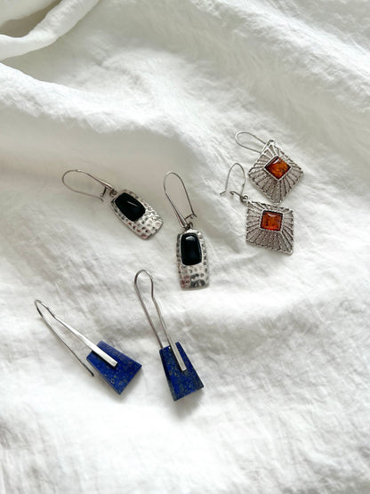 Vintage Lapis and Sterling Silver Drop Earring