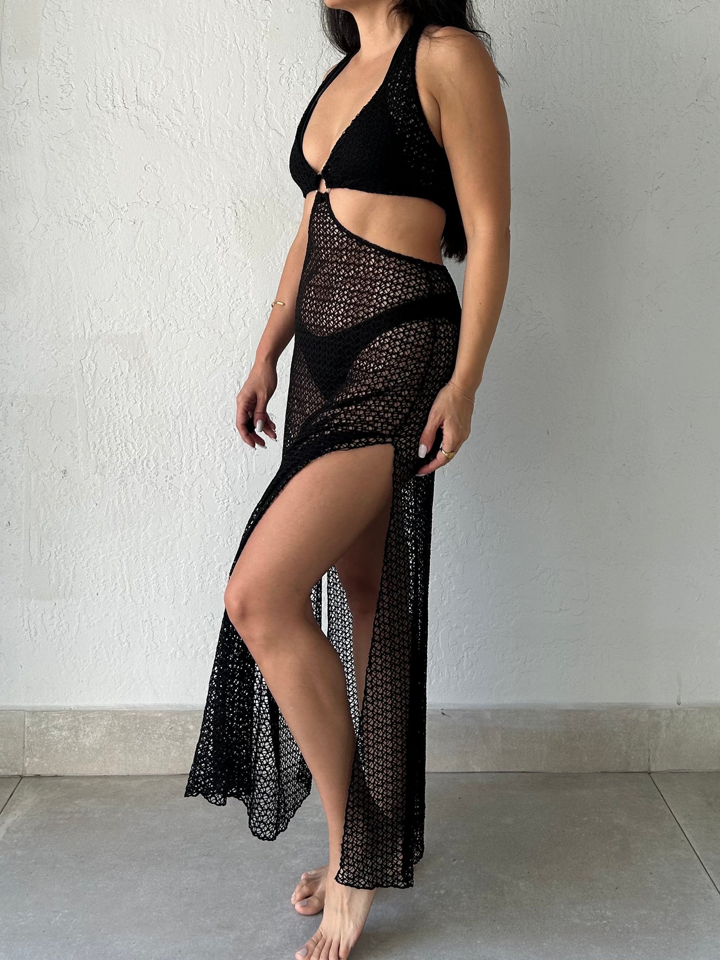 NEWPORT HALTER MAXI DRESS-BLACK