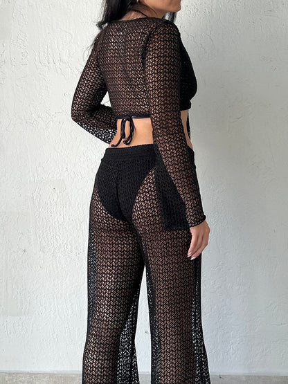 NEWPORT LONG SLEEVE CROP TOP -BLACK