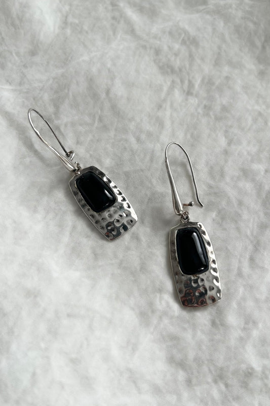 Vintage Onyx and Sterling Silver Earring
